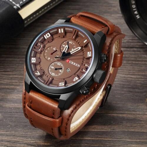 BUMVOR Men's Watch With Leather Strap
