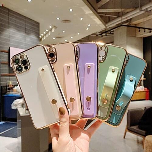 Case For iPhone 11 12 Pro Max Candy Colored Plating protective case for iPhone X XR Xs Max soft TPU Wrist strap Case Cover
