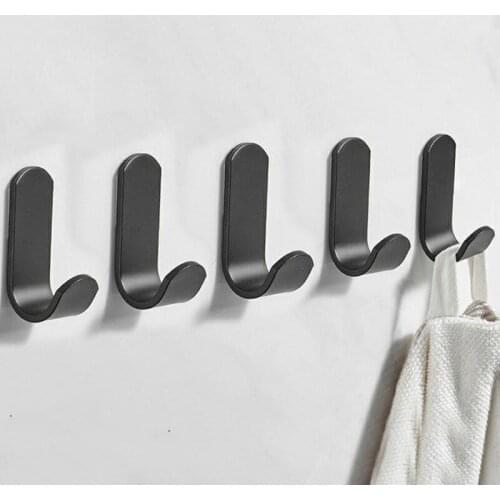 Black Aluminum Wall Hook Coat Robe Towel Bathroom Hanger Small Clothes Hook For Keys Nail Free Hardware