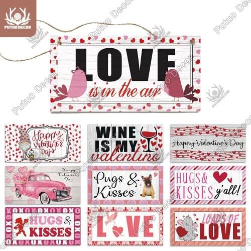 Putuo Decor 2021 Valentines Day Wooden Sign Wood Hanging Plaque for Home Wedding Marriage Room Love Present Gift Wall Door
