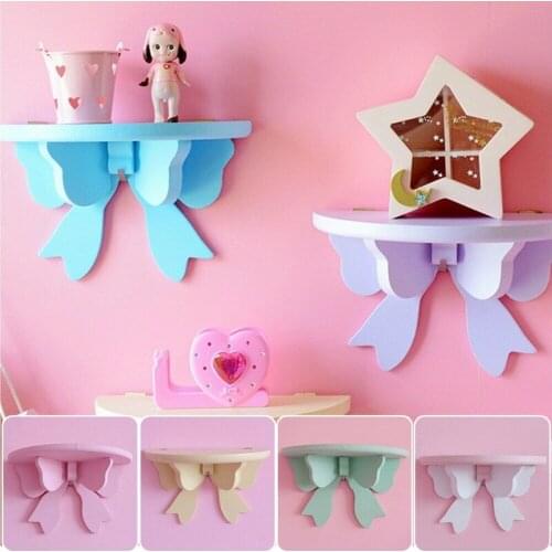 Decorative Wall Shelf Lovely Pink Bowknot Bedroom Shelf Wall-Mounted Cosmetic Wooden Storage Rack Girl Room Decorative