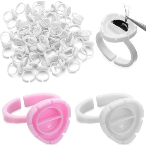 50/100Pcs Disposable Tattoo Eyelash Glue Holder Ring Cups Ink Rings Holder Container Eyelash Extension Tools Lash Supplies