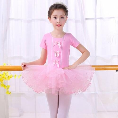 Childrens Ballet Dancing Dress Summer Short Sleeve Round Neck Swan Lake Ballet Costumes for Kids Children Princess Tutu Skirt