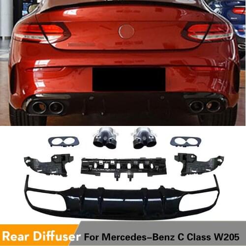 Car Rear Bumper Diffuser Lip for Mercedes-Benz C Class W205 Sport Coupe 2 Door 2015 - 2019 Rear Diffuser Spoiler Exhaust Tip