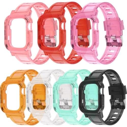 For apple watch case + band 44mm 40mm series 6 5 4 se Transparent Sports strap with cases for iwatch 3 42mm 38mm TPU clear bands