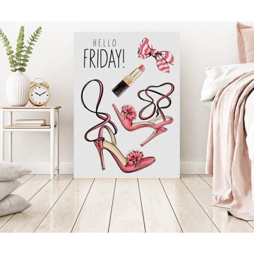 Home Decor Canves Painting Print Sexy High Heels and Lipstick Fashion Girl Clipart, Girl Boss Wall Art, Fashion Illustration