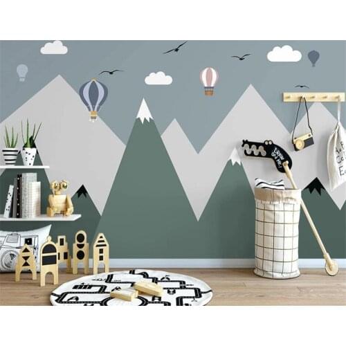 Beibehang Customized modern hot air balloon small animal childrens room interior Nordic hand-painted background wallpaper