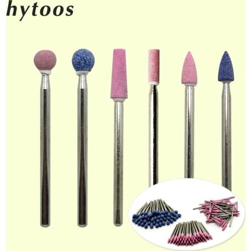 HYTOOS 7pcs/set Corundum Nail Drill Bits 3/32" Rotary Ceramic Stone Burr Cutters for Manicure Nails Accessories Tool