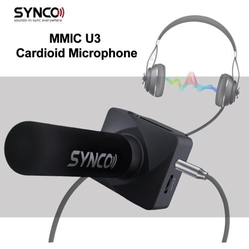 SYNCO MMIC U3 Cardioid Microphone On Camera MIC for Phone Smartphone Audio With Real Time Monitoring Professional Microphone