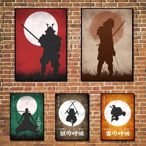 Classic Japanese Anime Canvas Painting Red Samurai Posters and Prints Print Mural Pictures Childrens Room Home Wall Decoration
