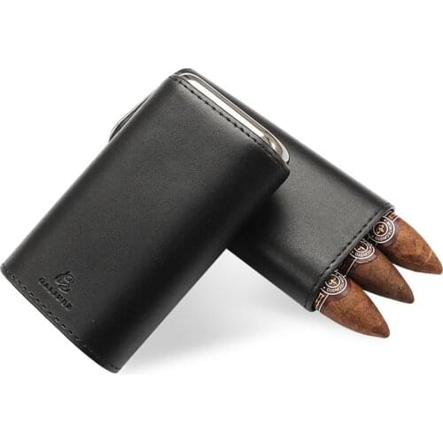 GALINER Leather Cedar Cigar Case Travel Pocket Cigar Humidor Holder 3 Tube Protable Wood Humidor box