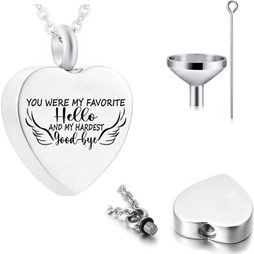 Cremation Jewelry Heart Pendant Stainless Steel Urn Necklace Angel Wings-You Are My Favorite Hero And My Strongest Goodbye