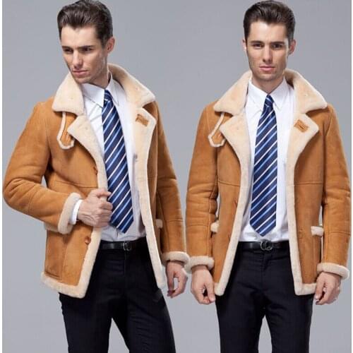 Mens B3 Shearling Jacket Coat Mens Long Windbreaker Jacket Mens Winter Warm Jacket