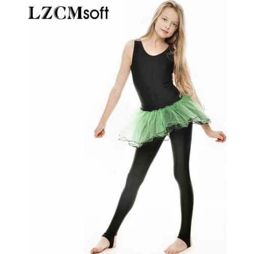 LZCMsoft Girls Shiny Stirrup Dance Gymnastics Sleeveless Unitard Catsuit Spandex Nylon Black Tank Unitards Dance Costumes Kids