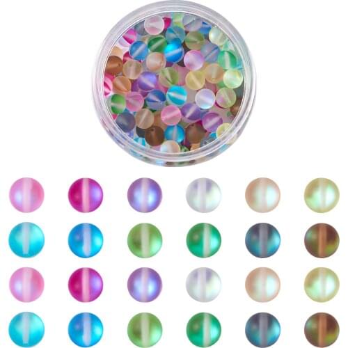 120pcs/box Frosted Smooth Synthetic Moonstone Beads Mixed Half AB Color Plated Holographic Beads for DIY Bracelet Jewelry Making