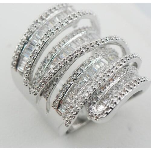 Micropave White Crystal Zircon 925 Sterling Silver Ring Size 7 8 9 10 11 A12