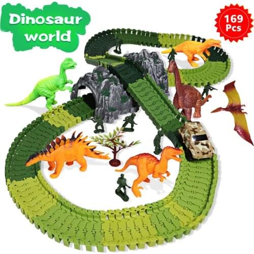 169 pcs Magical track Set DIY Racing track funny Dinosaur Jurassic World Toys Creative Educational Gift for children