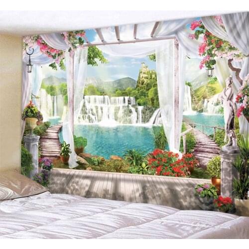 Waterfall Outside The Window Printed Tapestry Cheap Hippie Wall Hanging Bohemian Wall Tapestries Mandala Wall Art Decor