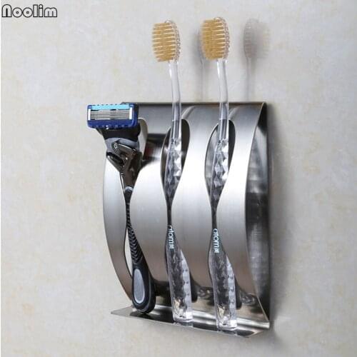 NOOLIM Durable Polished Stainless Steel Self-Adhesive Wall Mount Toothbrush Holder Razor Holder Bathroom Accessories Organizer