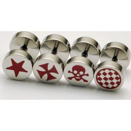Wholesale titanium steel fake earrings body piercing jewelry 8mm star cross skull checker cheaters illusion stud earrings