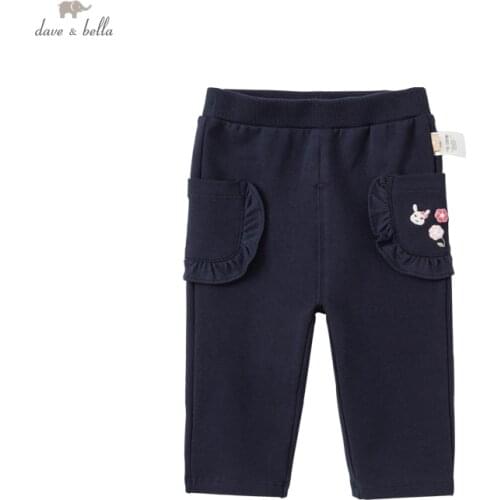 DBZ18515 dave bella autumn baby girls fashion cartoon pockets pants children full length kids girl pants infant toddler trousers