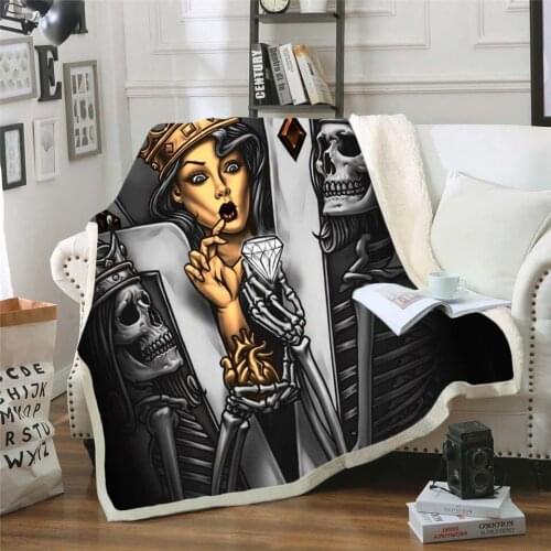 Bedding Outlet Skull Plush Blanket Sherpa Blanket Gothic Bedding Black White Mystic Bed Blanket For Boy Mantas De Cama style-004