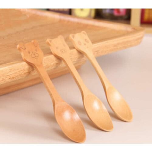 Infant Food Dinnerware Toddler Feeding Tableware Baby Spoon Cute Cartoon Flatware Utensil Children Creative Wooden Spoon Gifts