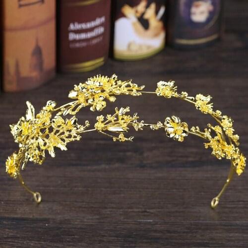 Luxury Gold Flower Tiara And Crown Alloy Headpiece Bridal Headband Vintage Hair Jewelry Double Hairband Weeding Hair Accessories