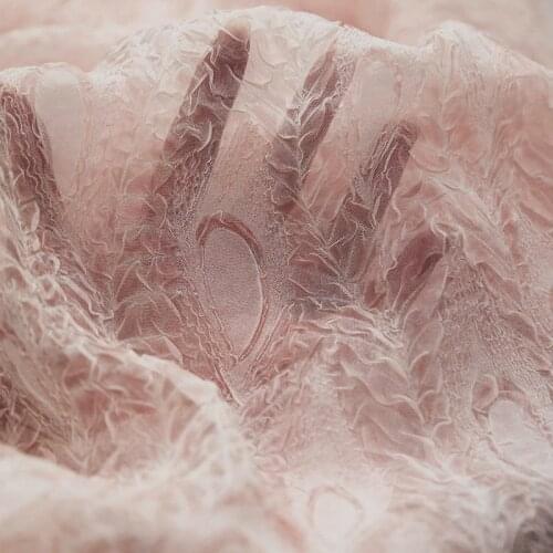 Lace232 Pink/Soft Pleated Chiffon Fabric/ Feather Embossing Texture Knit Yarn/Translucent Crumpled Garment Fabric For Dress