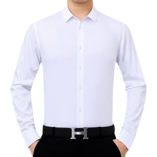 Wholesale Spring and Autumn Silk Mens Long Sleeve Shirts Mens Business Casual Shirts Solid Color Non-iron Shirts Men Clothing