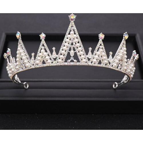 Silver color Pearl Tiara Queen Wedding Crown for Bridal Hair ornaments Party Women Head Jewelry Wedding Hair Accessories