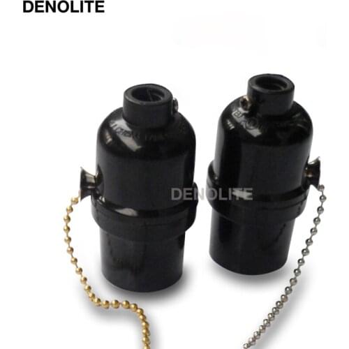 5PCS/LOT UL CE Approval E26 E27 Bakelite Lampholder With Silver/Gold Zipper Switch Black Lamp Socket For Lighting Fixtures