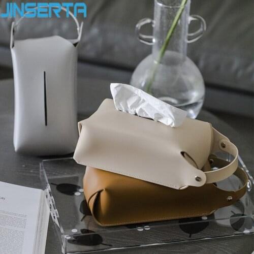 JINSERTA PU Leather Folding Tissue box Hanging Paper Case Home Living Room Desktop Car Portable Container Box with Handle