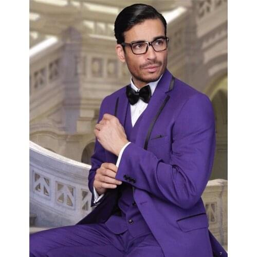 Custom Made Groomsmen Notch Lapel Groom Tuxedos Purple Men Suits Wedding Best Man Blazer (Jacket+Pants+Tie+Vest) B955