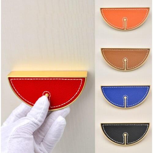 Modern Leather Semicircle Cabinet Handle Pull Drawer Door Knobs Hardware Half Moon Furniture Kitchen Wardrobe Dresser Pulls