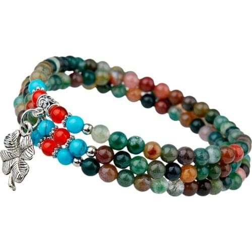 TUMBEELLUWA 4mm Semi Precious Stone Beads Charm Pendant Stretch Bracelet