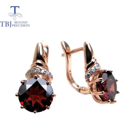 TBJ, garnet earrings natural gemstone round 8mm 4.1ct 925 sterling silver rose gold fine jewelry for woman daily wear gifts