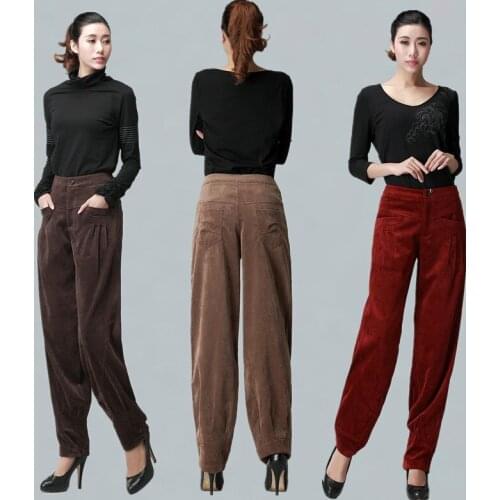 Womens Corduroy Pants New Fashion Women Plus Size Wide Leg Pants Autumn Winter Casual High Waist Loose Bloomers/harem pants