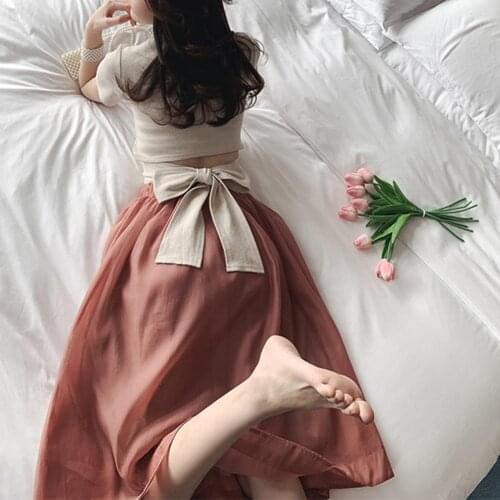 Skirt Set 2 Piece Bow Women Short Sleeve Bow Dress for Dating Skirt Set 2 Piece Bow Skirt T-shirt Skirt Set for Daily Wear