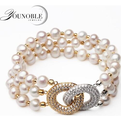 Wedding Multi Layer Natural Freshwater Pearl Bracelet Women,Fashion White Genuine Charm Bracelet Girl Engagement Gift