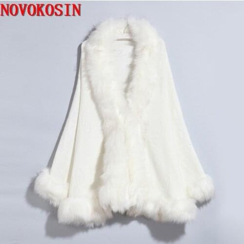 SC371 13 Colors White Open Stitch Long Bawting Sleeves Shawl 2019 Sample Black Poncho Big Faux Fox Fur Neck Cloak Knitted Coat