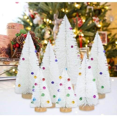 1Pc 15/20/25/30cm DIY White Christmas Tree Ornament Wooden Base With Glitter Bell For Home Table Decoration Xmas Navidad Gifts