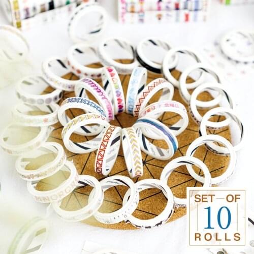 10 pcs Retro Basic Border paper washi tape set Rainbow traveler decoration tape masking stickers Scrapbooking School supplies