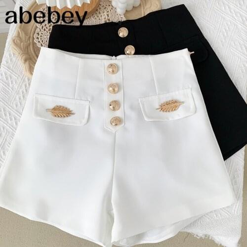 2021 New Summer Fashion All-match metal feather Shorts single breasted high waist slim Suit Shorts wide leg Shorts