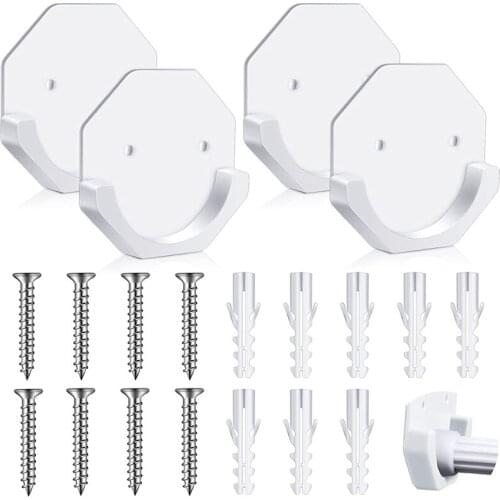 HOT 4 Pieces White Shower Rod Wall Mount Holder Shower Curtain Rod Mount Holder Adhesive Shower Rod Retainer Bathroom Shower
