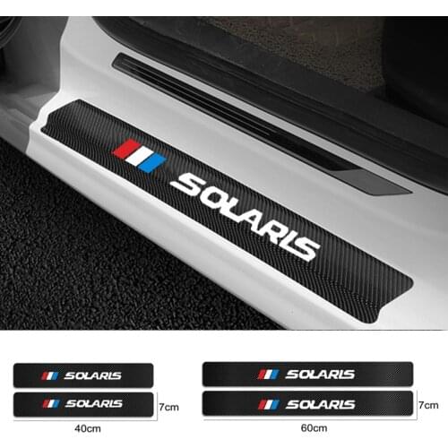 4pcs Carbon Fiber Vinyl Stickers Car Sticker Car Door Sill Protector Leather For Hyundai SOLARIS 2017 2018 2019 Car Accessories