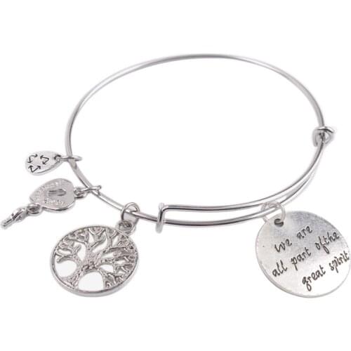 5PCS Expandable Wire Bangle We are all part of the great spirit Charm bangle Bracelet #92124