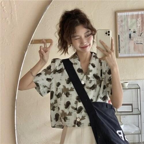 GOOHOJIO 2021 Spring Autumn All-match Fashion Short Blouse Female Top Fashionable Chiffon Retro Short Sleeve Women Outwear Women
