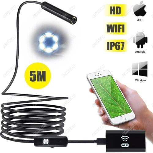 HD 720P WIFI Endoscope IOS HD Camera 8mm Lens 5M Flexible Snake USB Pipe Inspection Borescope Android IOS Tablet PC HD Camera