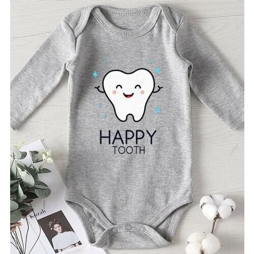 Happy Tooth Prints Newborn Clothes Girl Winter Long Sleeve One Piece Jumpsuit Kids Toddler Boy Romper New Born Baby Items